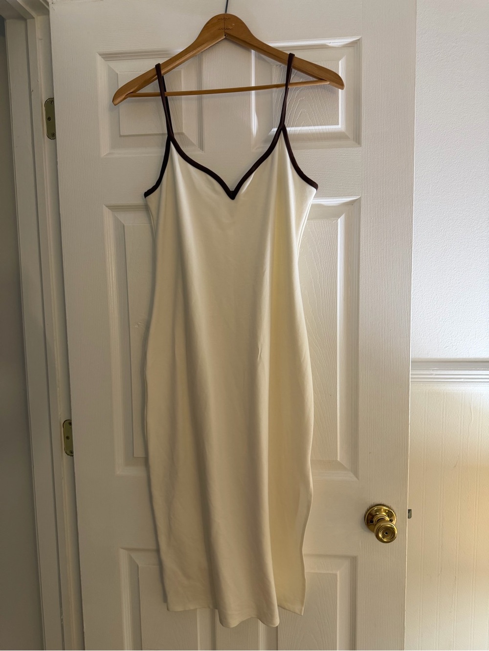 Abercrombie & Fitch Cream Slip Dress with Dark Brown Trim